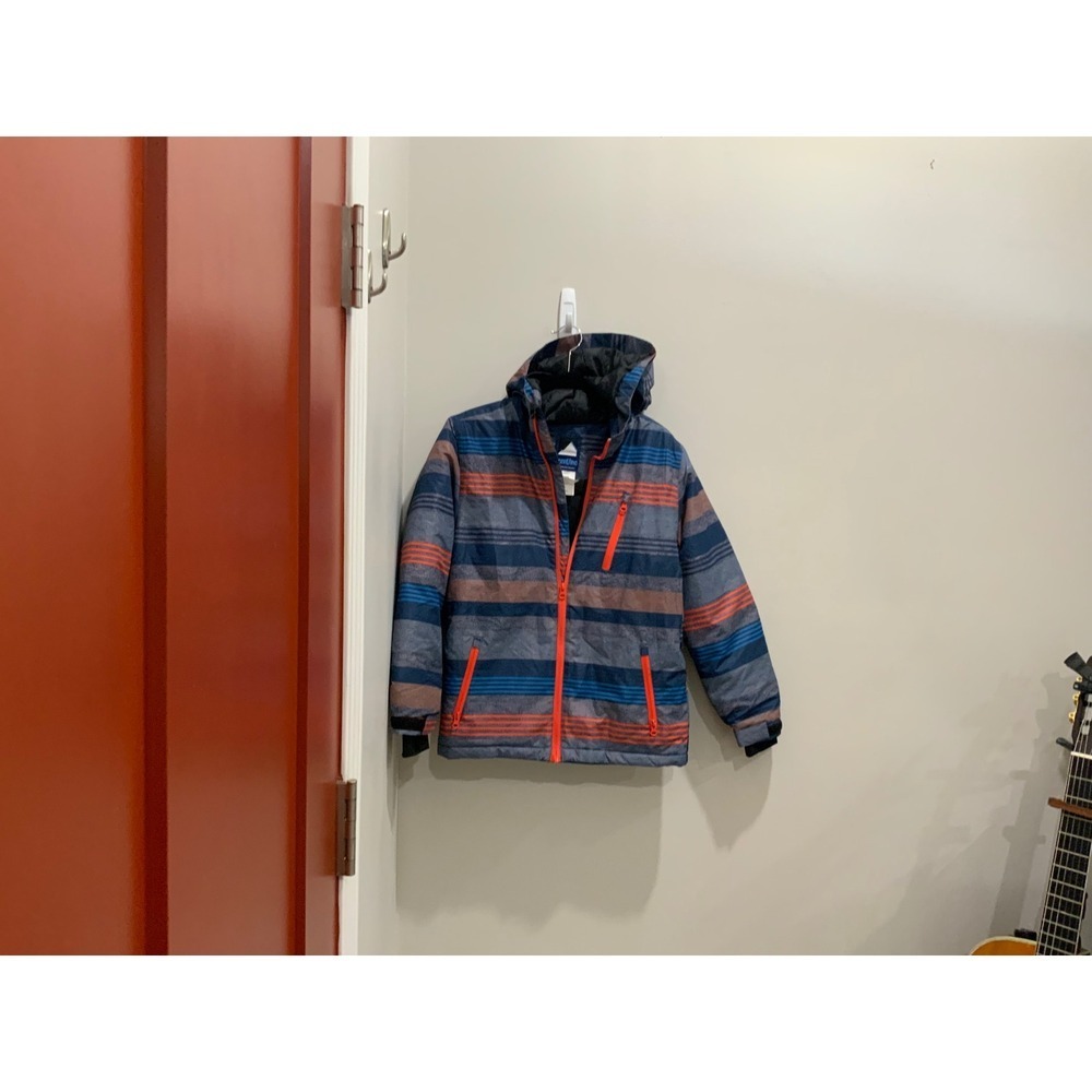 Iceburg Youth Boys Ski Jacket Blue Orange Striped Insulated Hooded Size M 12/14